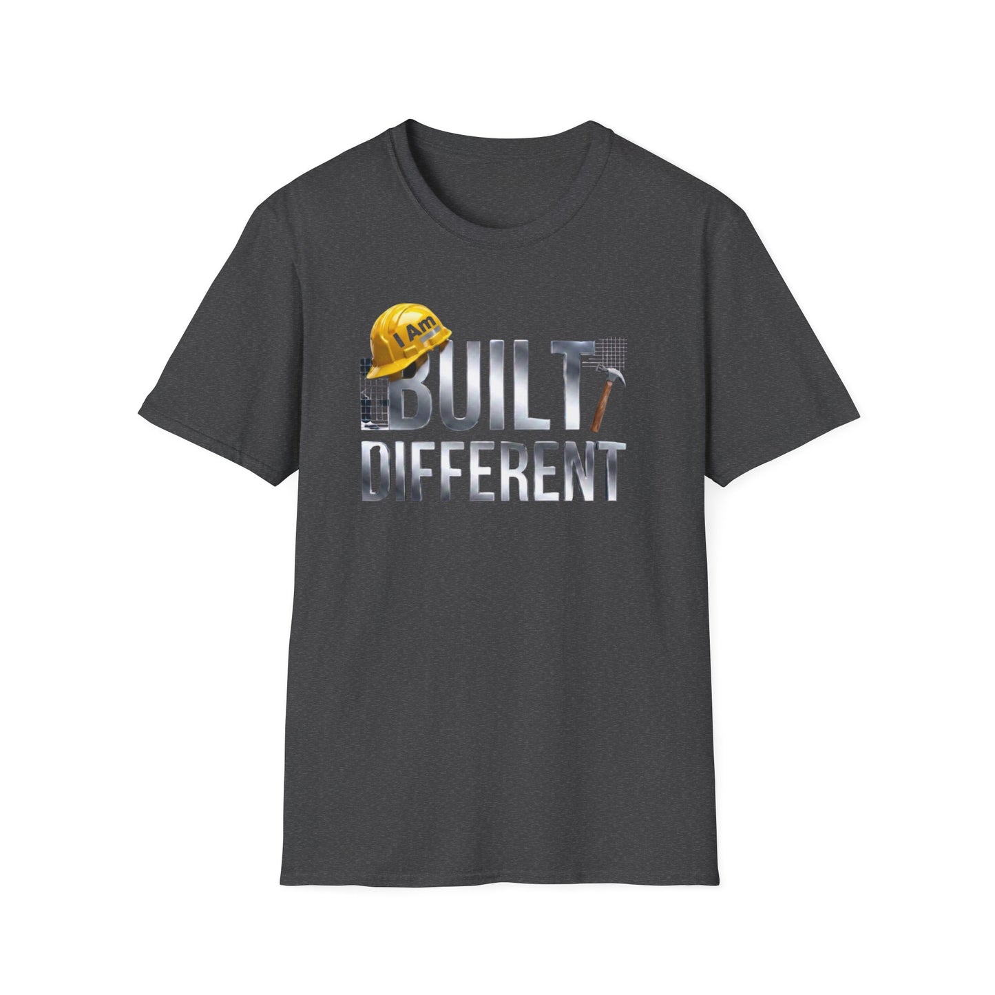 Built Different Construction T-Shirt — "I Am Built Different" Hard Hat & Hammer Tee
