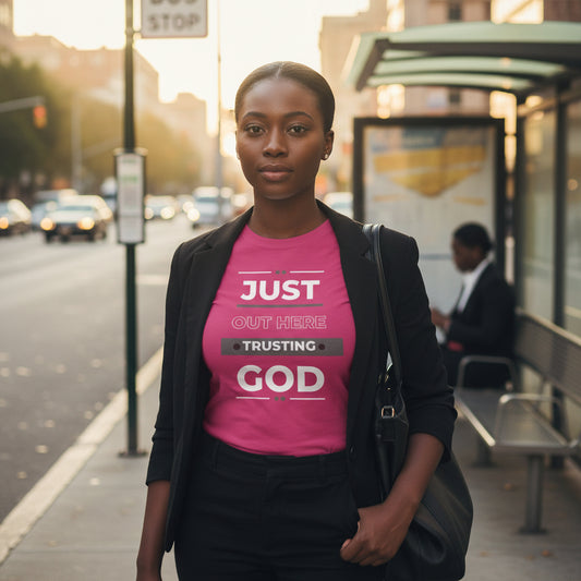 Just Out Here Trusting God: Unisex Jersey Short Sleeve Tee