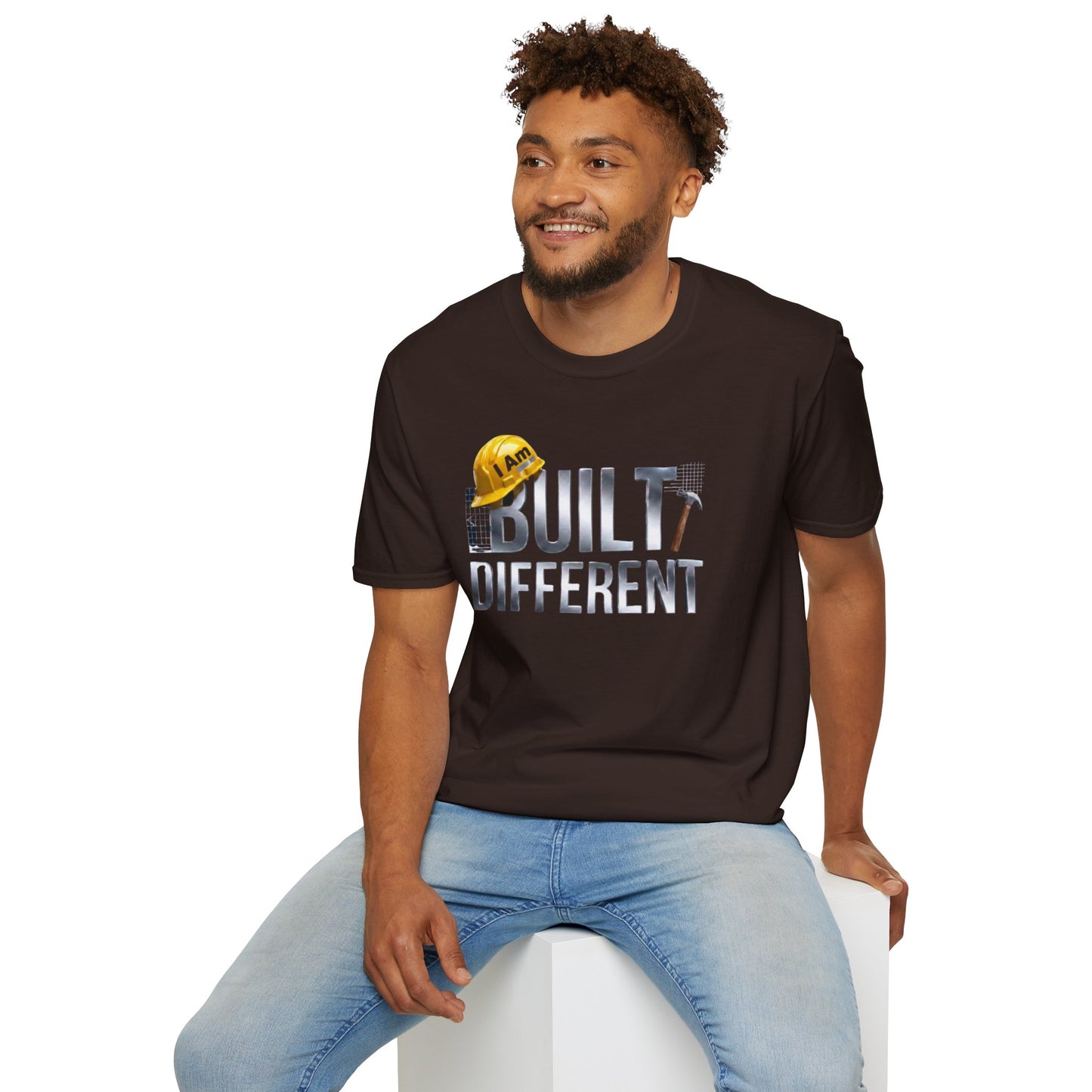 Built Different Construction T-Shirt — "I Am Built Different" Hard Hat & Hammer Tee