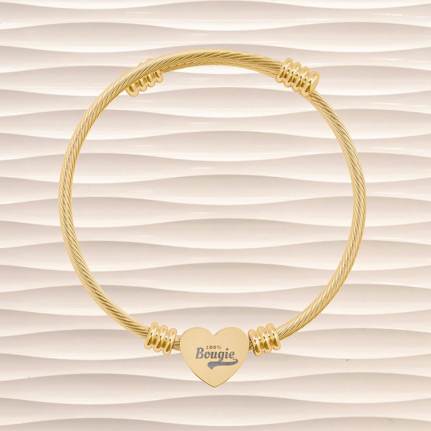 100% Bougie Engravable Heart Cuff Bracelet — Personalized Wire Bangle Gift