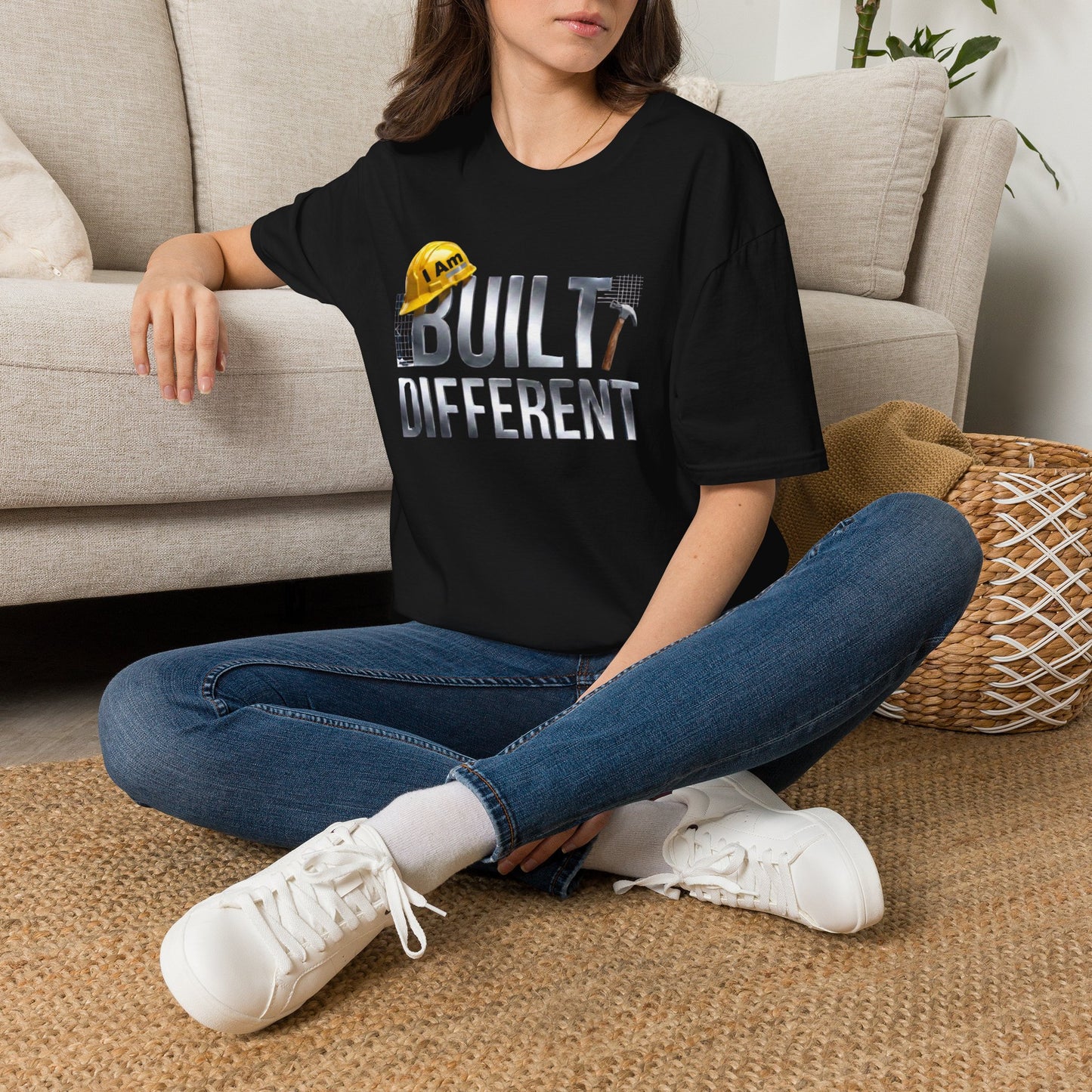 Built Different Construction T-Shirt — "I Am Built Different" Hard Hat & Hammer Tee