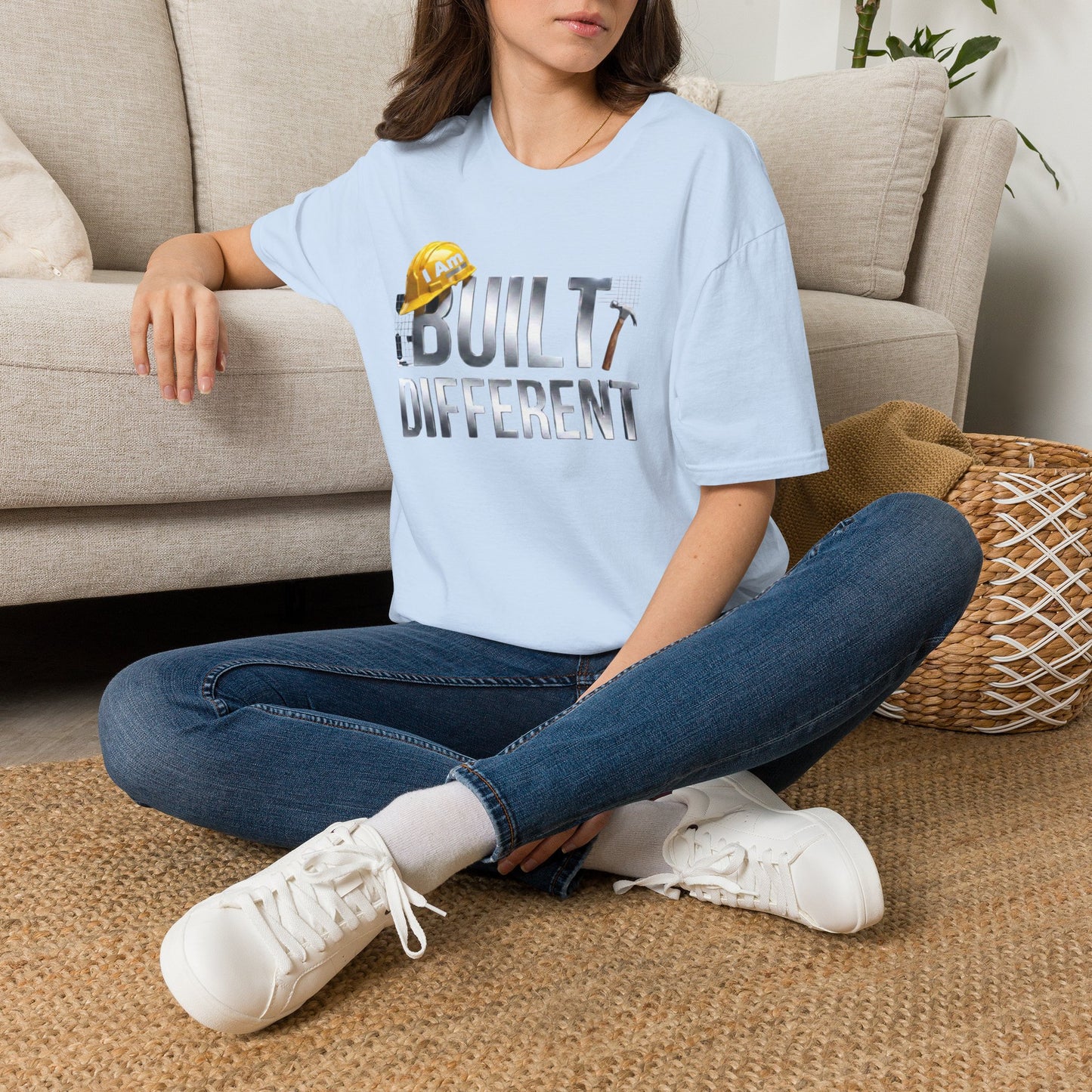 Built Different Construction T-Shirt — "I Am Built Different" Hard Hat & Hammer Tee