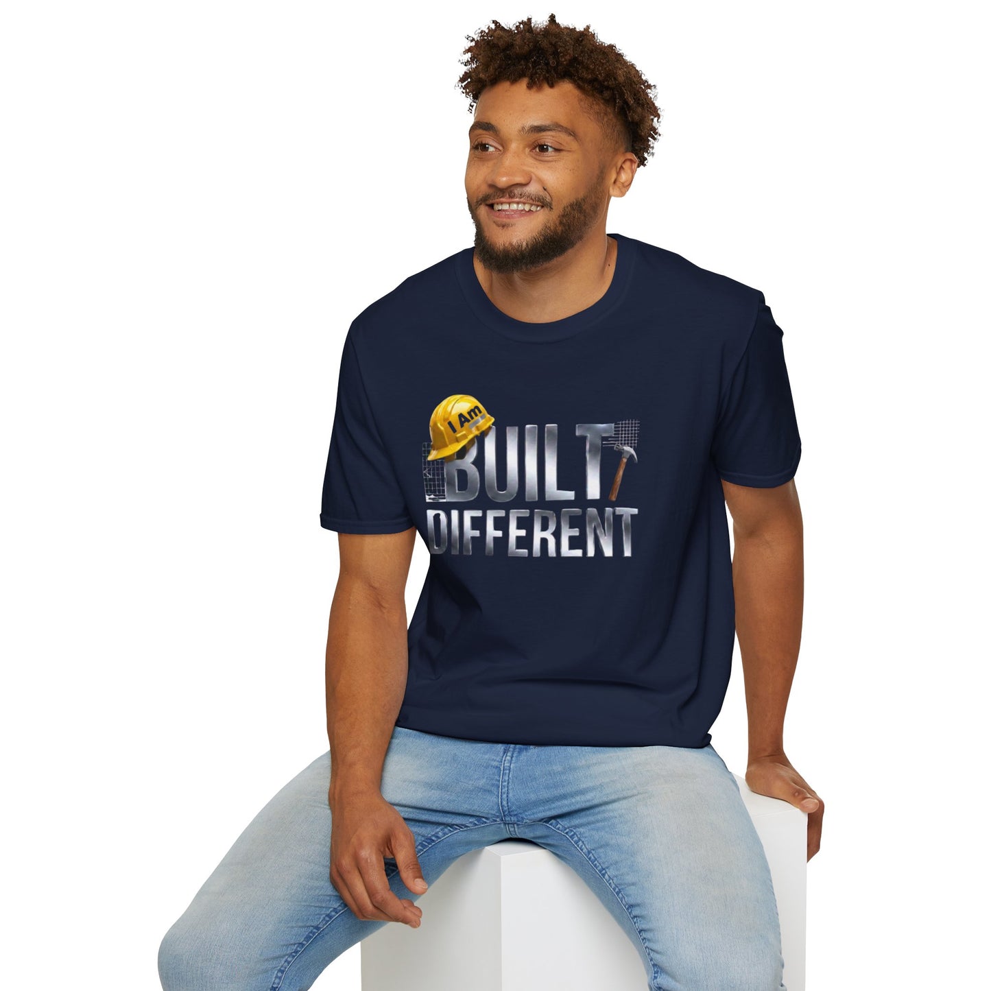 Built Different Construction T-Shirt — "I Am Built Different" Hard Hat & Hammer Tee