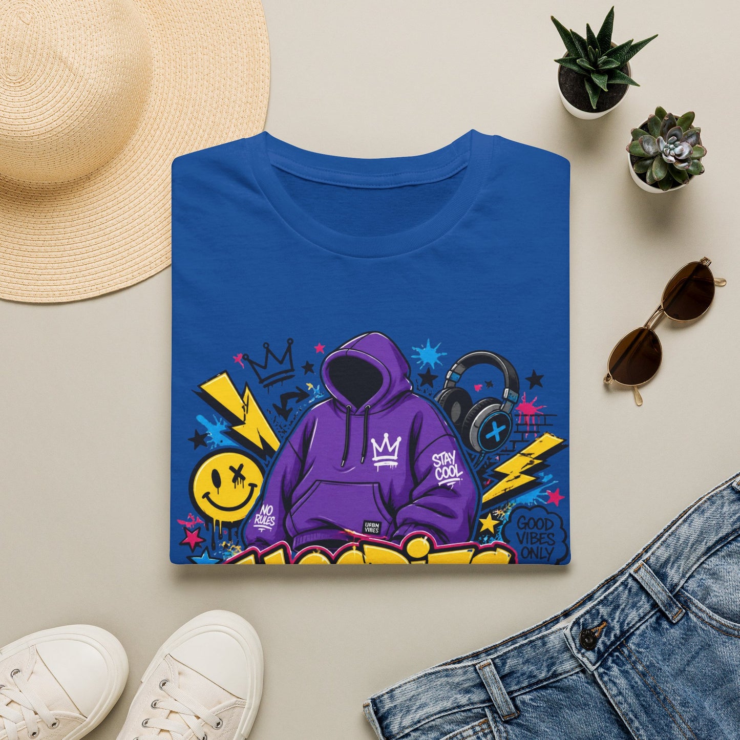 Hoodies For Life T‑Shirt — Streetwear Graphic Tee with Purple Hoodie & Graffiti Art