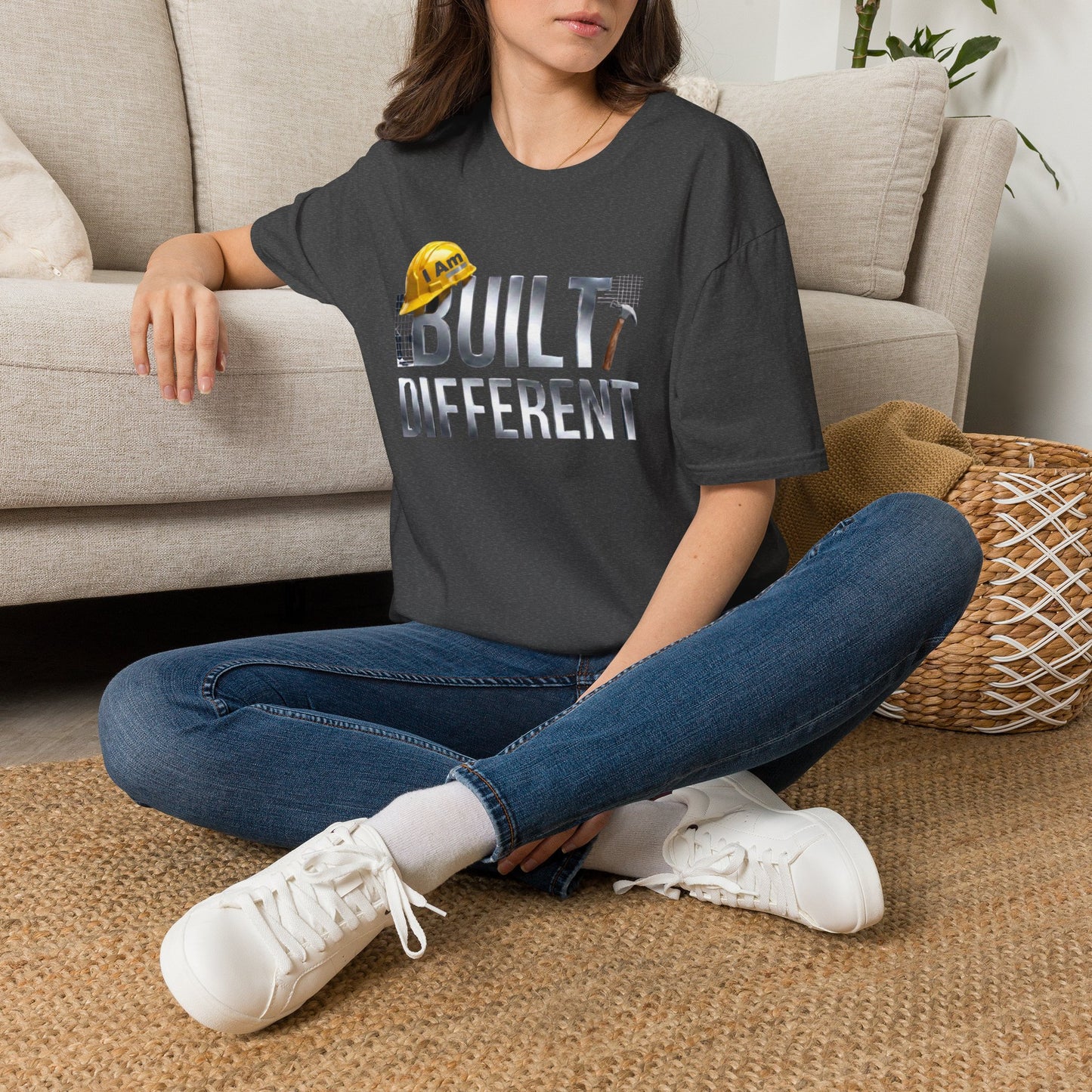 Built Different Construction T-Shirt — "I Am Built Different" Hard Hat & Hammer Tee