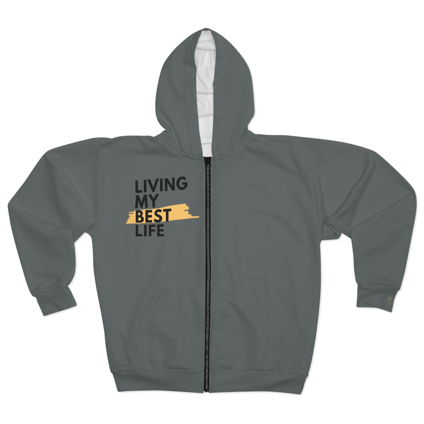 Living my best life! Unisex Zip Hoodie (AOP)