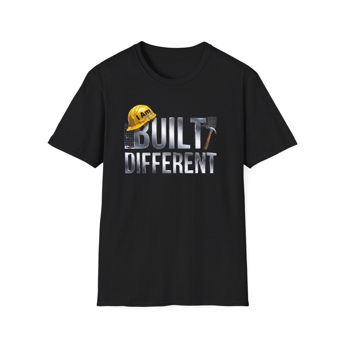 Built Different Construction T-Shirt — "I Am Built Different" Hard Hat & Hammer Tee