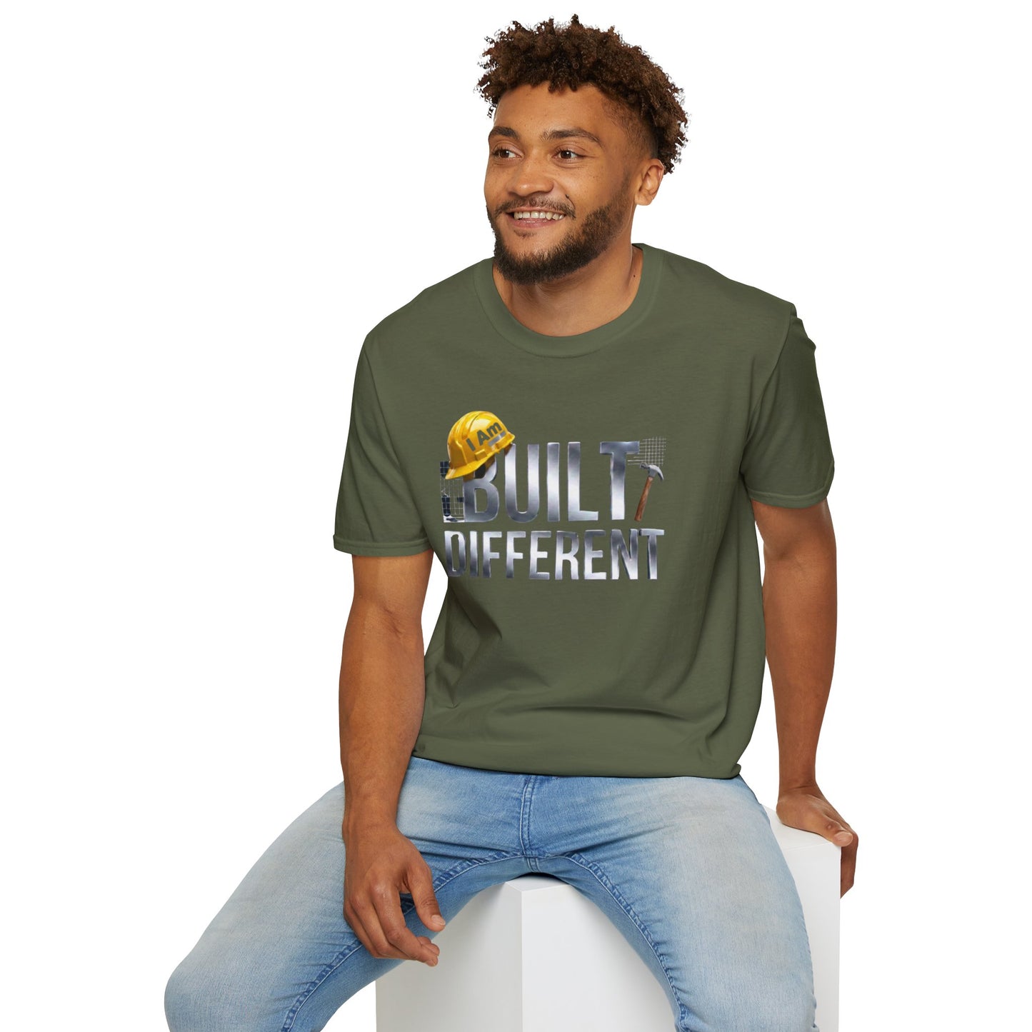 Built Different Construction T-Shirt — "I Am Built Different" Hard Hat & Hammer Tee