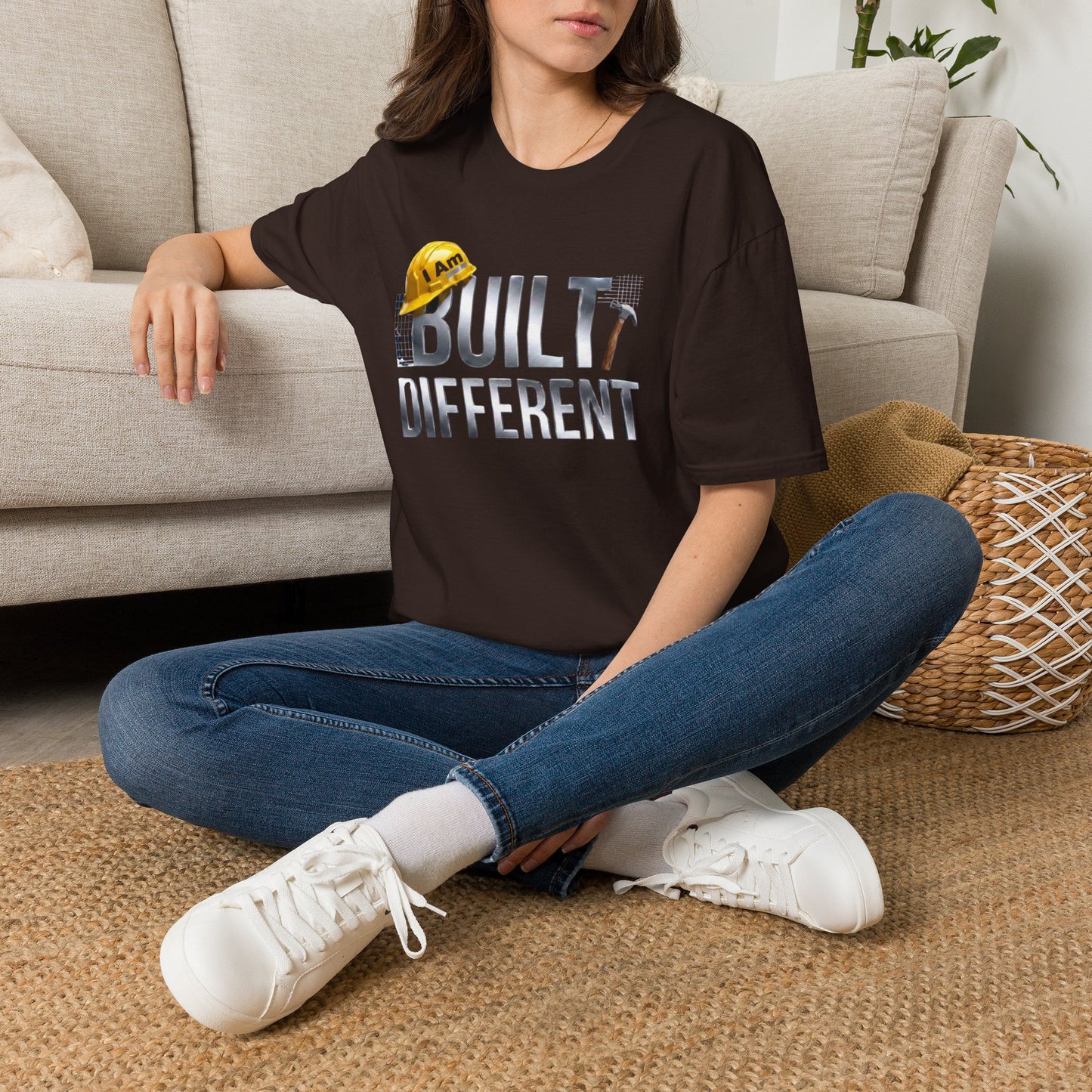 Built Different Construction T-Shirt — "I Am Built Different" Hard Hat & Hammer Tee
