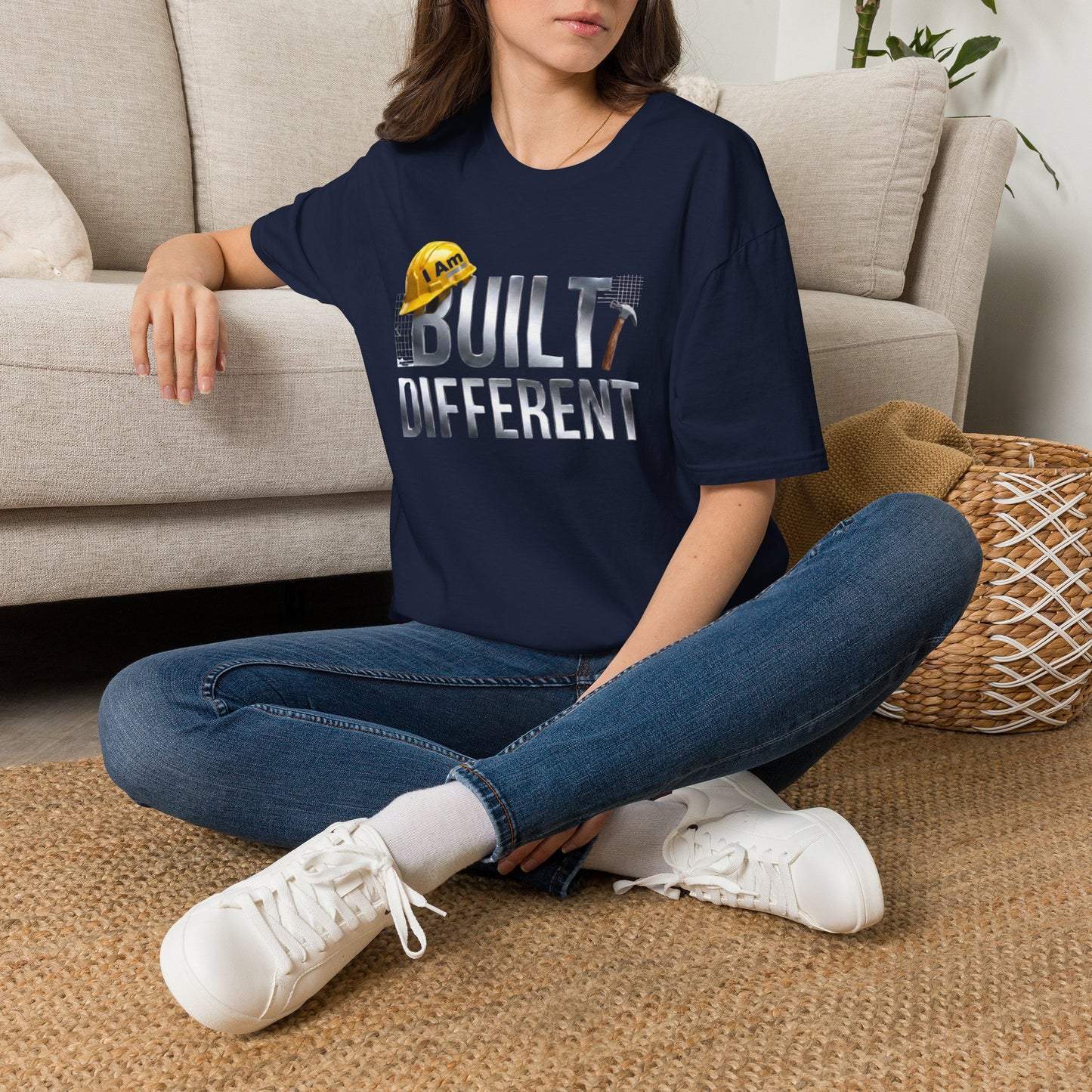 Built Different Construction T-Shirt — "I Am Built Different" Hard Hat & Hammer Tee