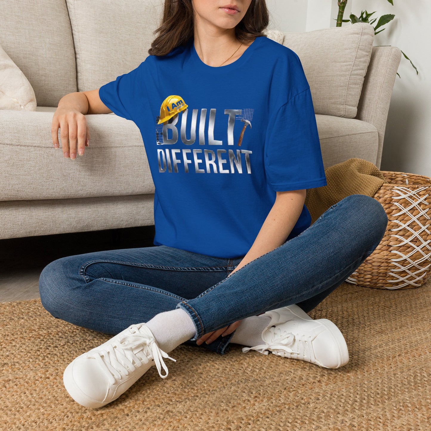 Built Different Construction T-Shirt — "I Am Built Different" Hard Hat & Hammer Tee
