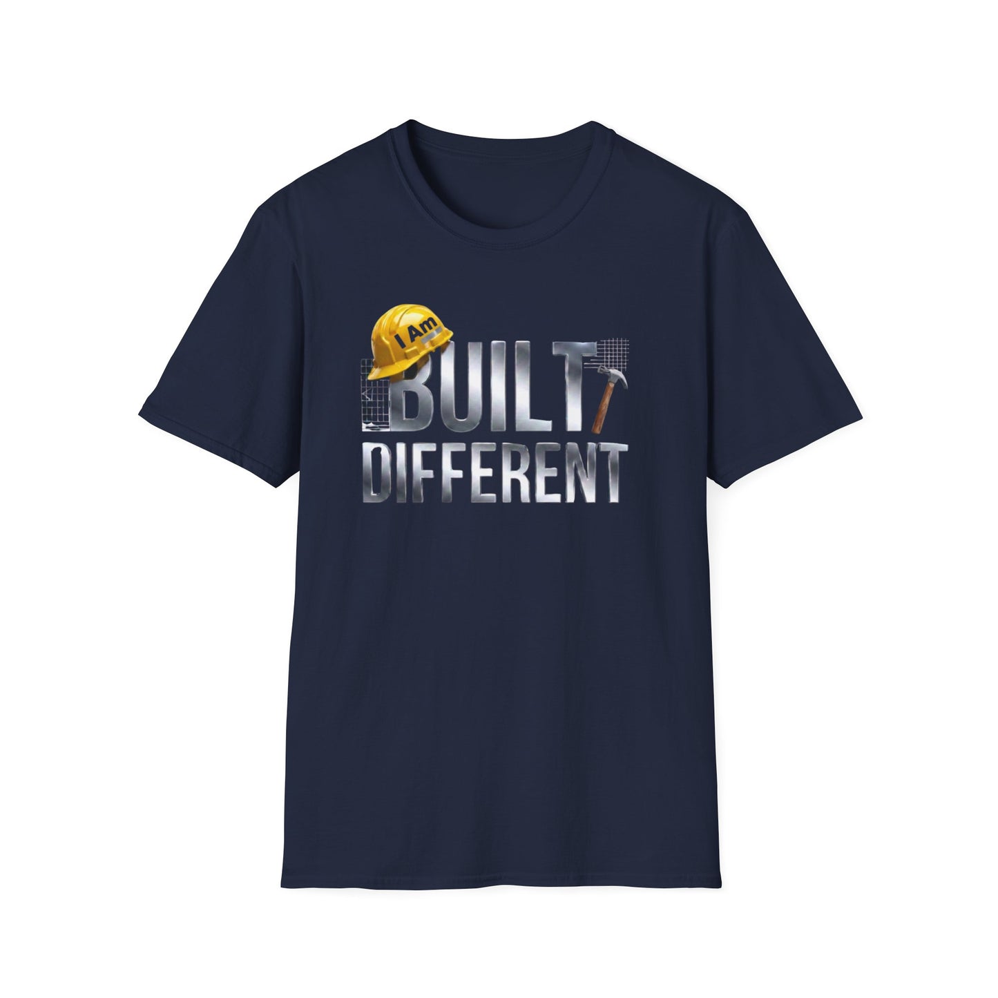 Built Different Construction T-Shirt — "I Am Built Different" Hard Hat & Hammer Tee