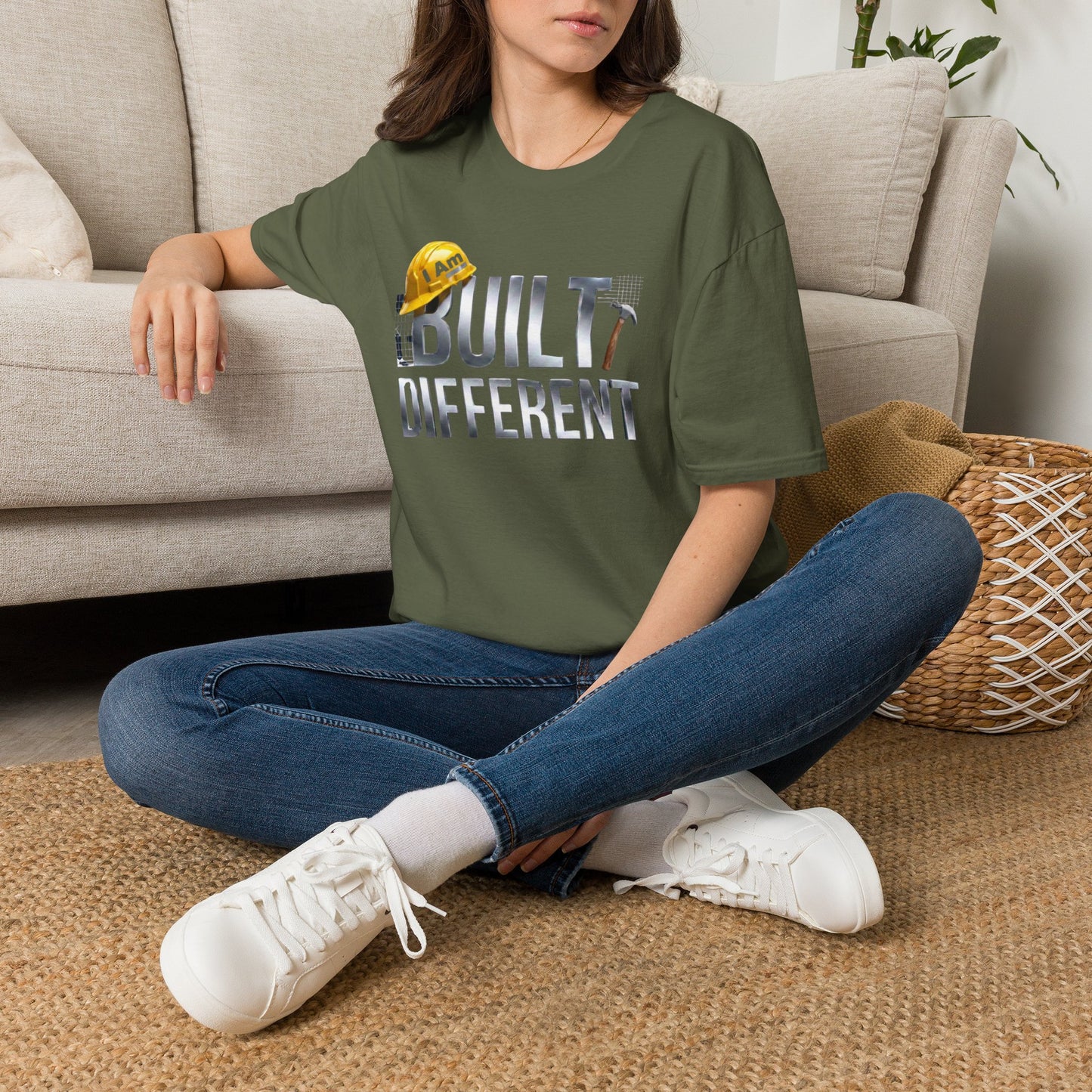 Built Different Construction T-Shirt — "I Am Built Different" Hard Hat & Hammer Tee