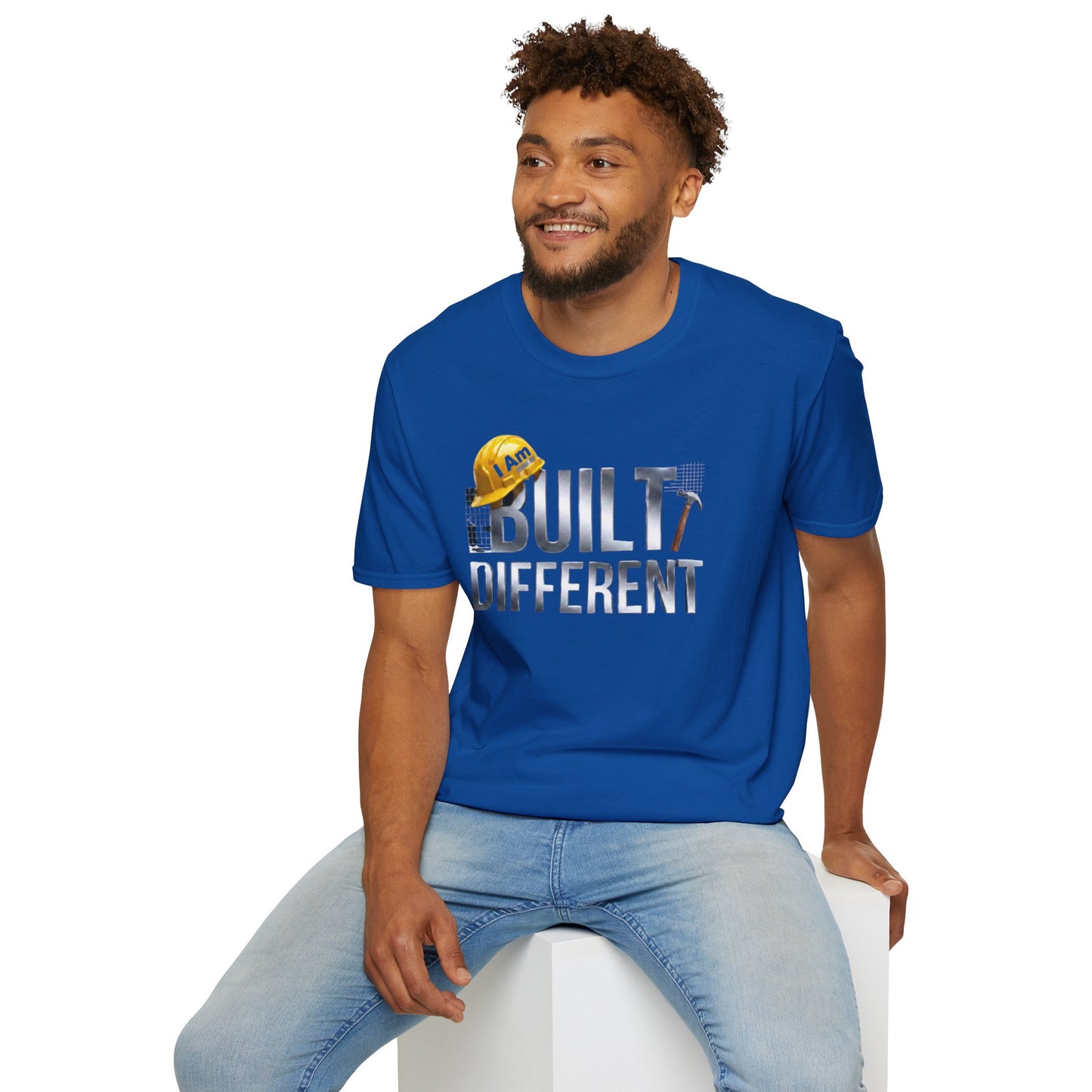 Built Different Construction T-Shirt — "I Am Built Different" Hard Hat & Hammer Tee