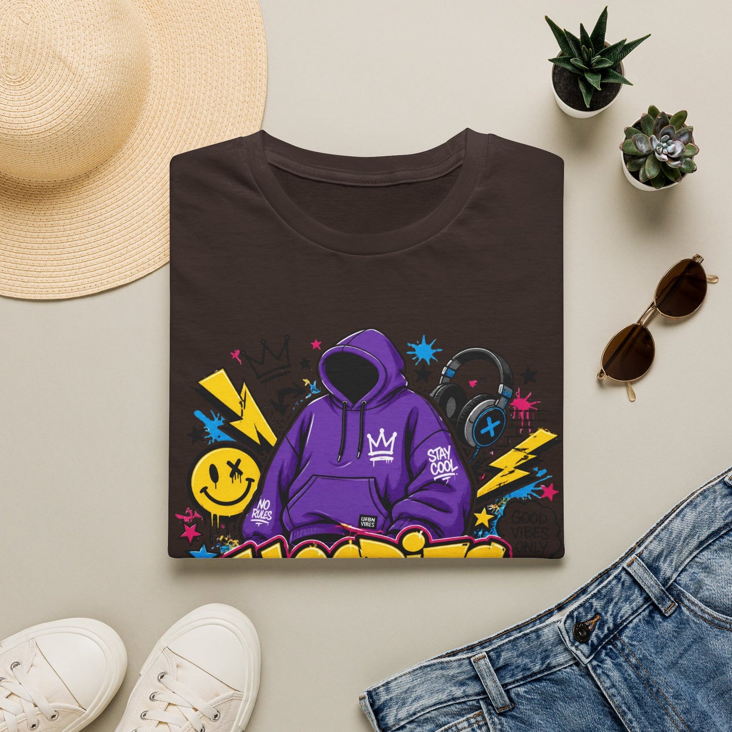 Hoodies For Life T‑Shirt — Streetwear Graphic Tee with Purple Hoodie & Graffiti Art
