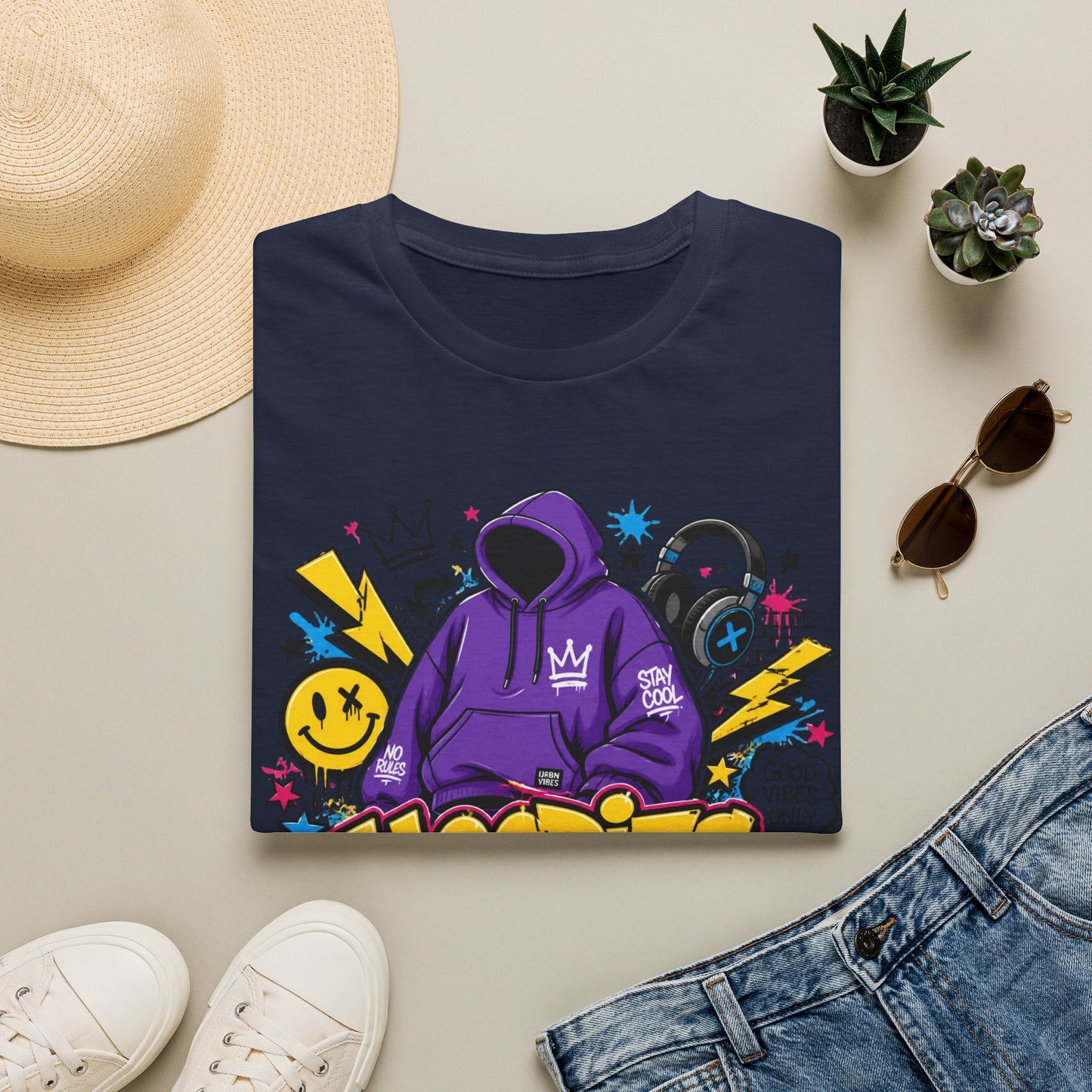 Hoodies For Life T‑Shirt — Streetwear Graphic Tee with Purple Hoodie & Graffiti Art