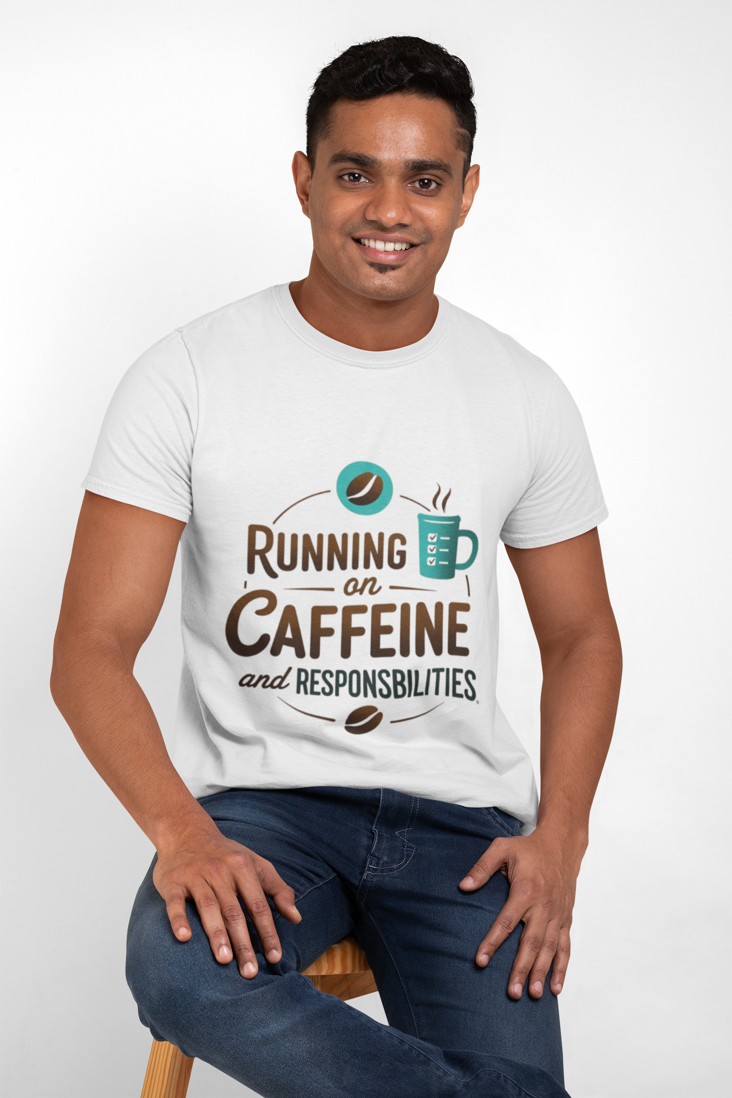 Running on Caffeine and Responsibilities T-Shirt — Funny Coffee Tee for Busy Adults