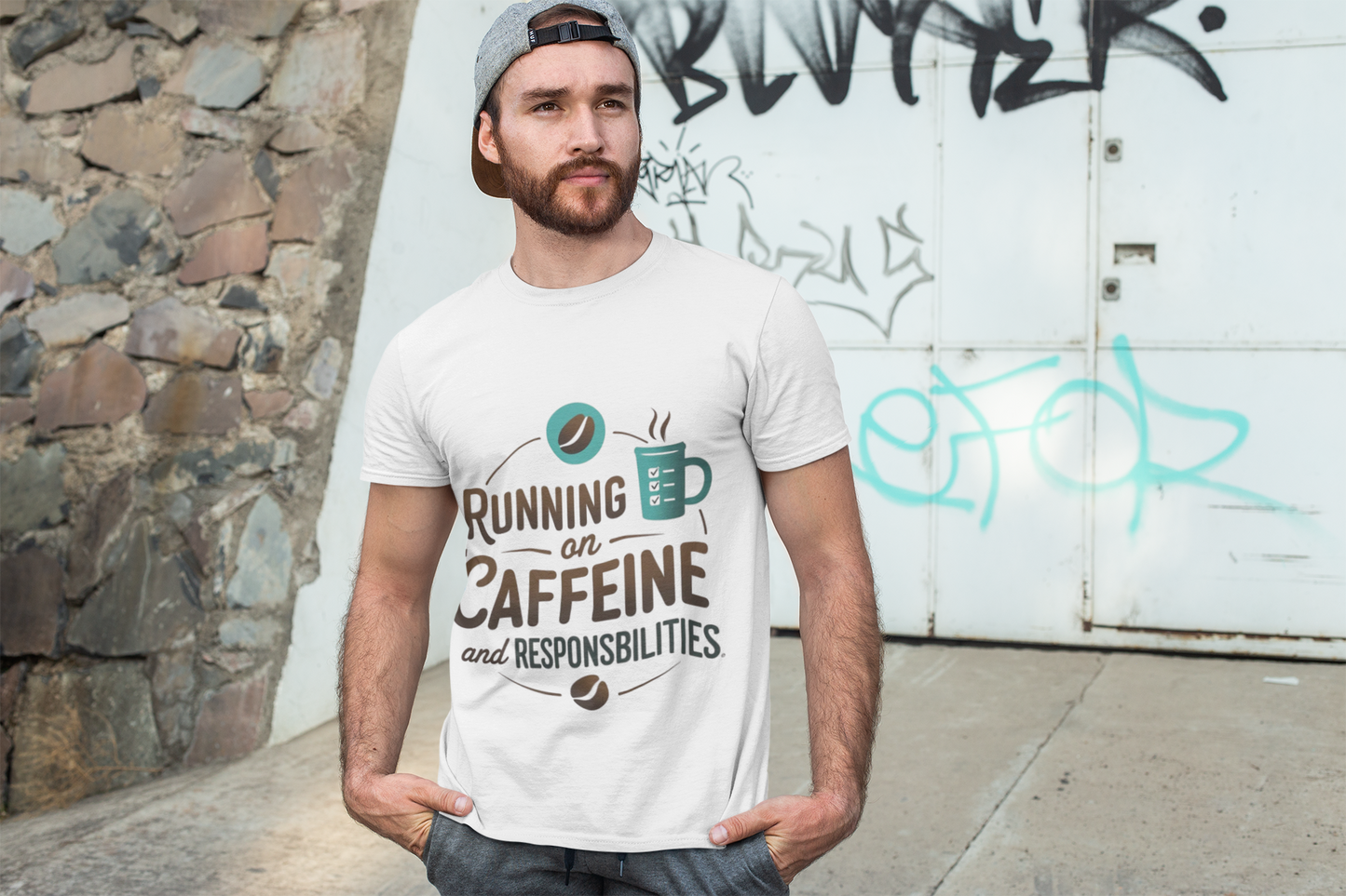 Running on Caffeine and Responsibilities T-Shirt — Funny Coffee Tee for Busy Adults