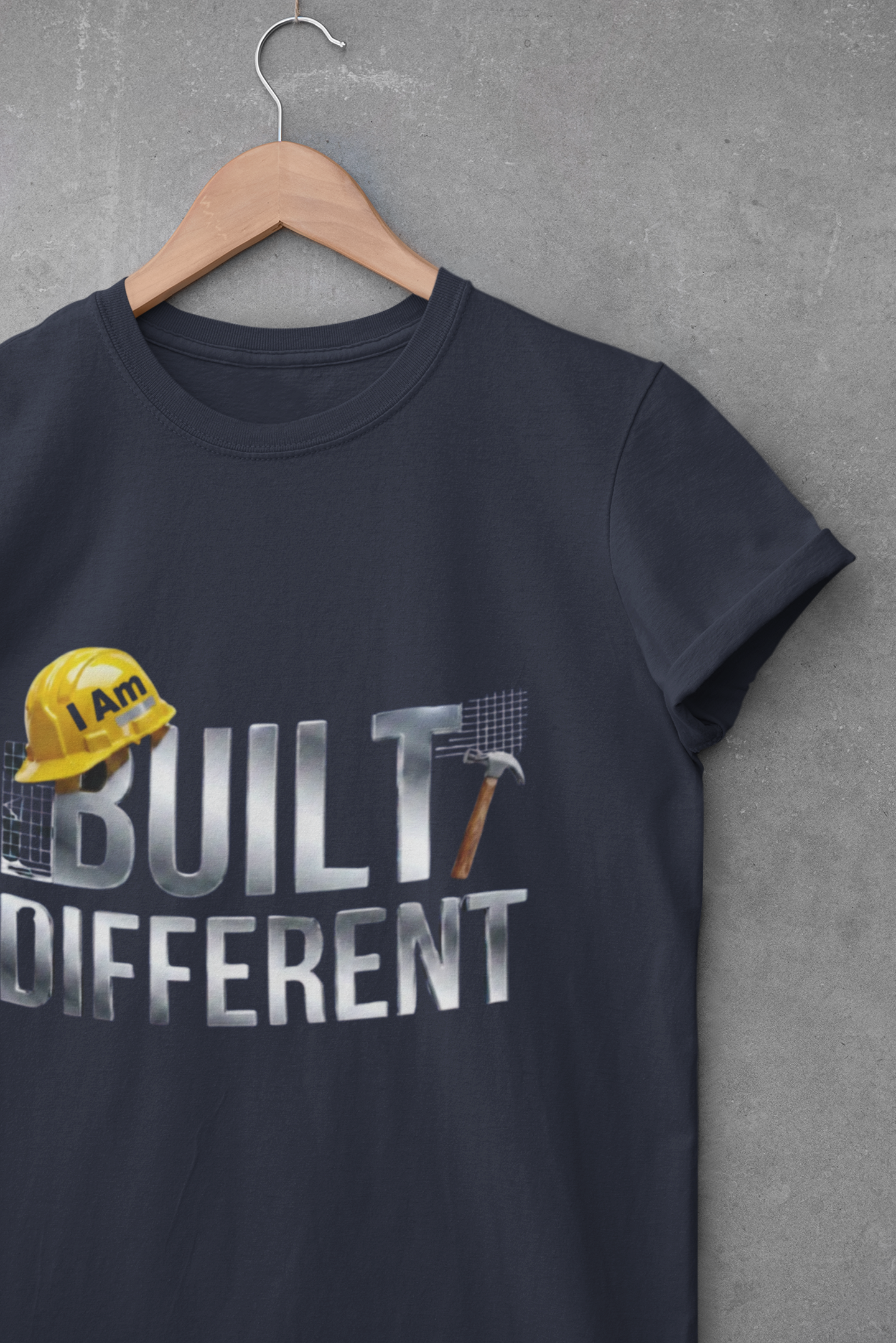 Built Different Construction T-Shirt — "I Am Built Different" Hard Hat & Hammer Tee