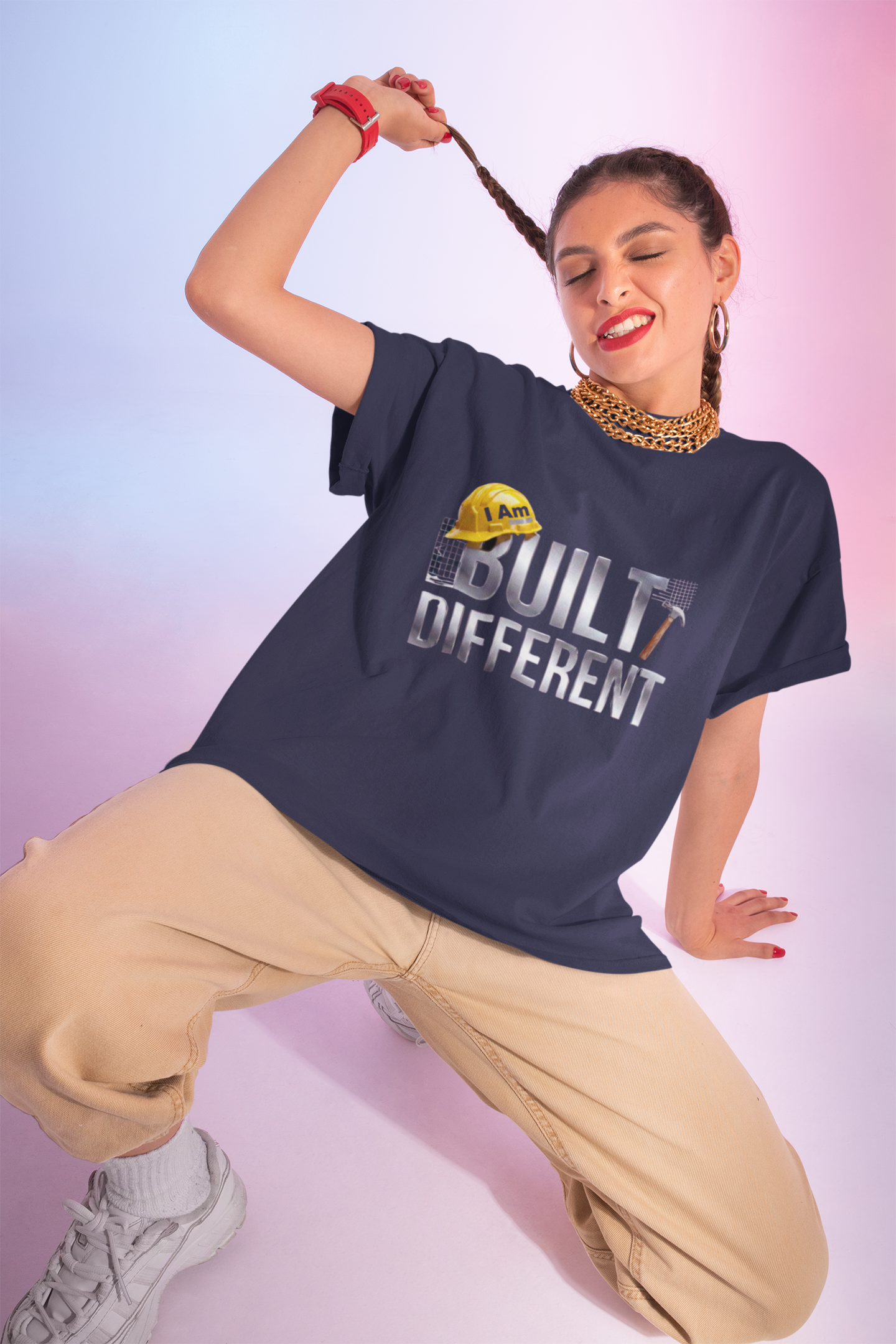 Built Different Construction T-Shirt — "I Am Built Different" Hard Hat & Hammer Tee