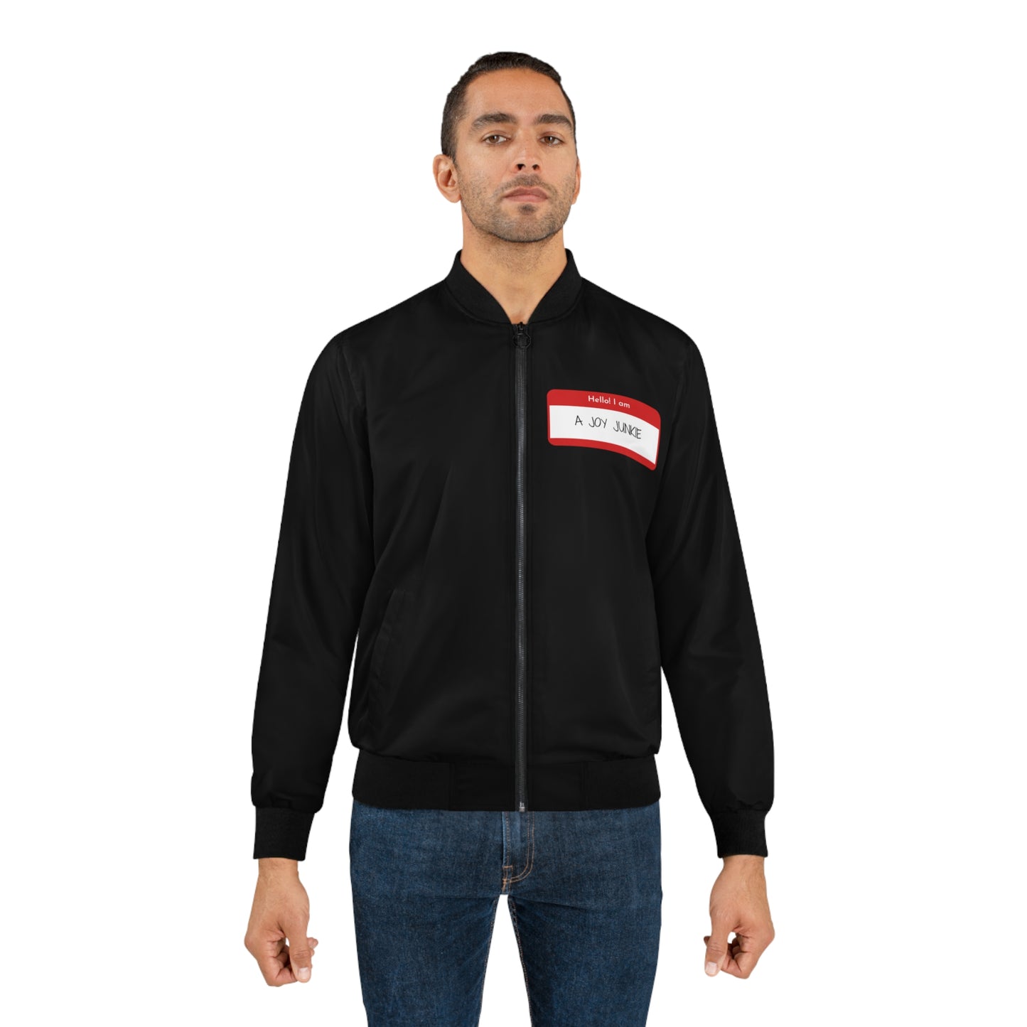 Joy Junkie Name Tag Men's Bomber Jacket (AOP)