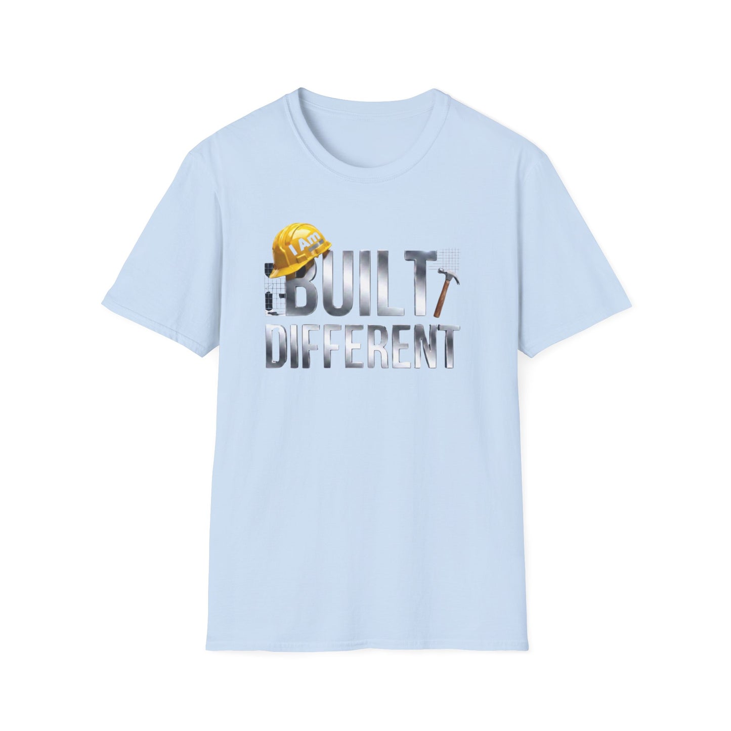 Built Different Construction T-Shirt — "I Am Built Different" Hard Hat & Hammer Tee