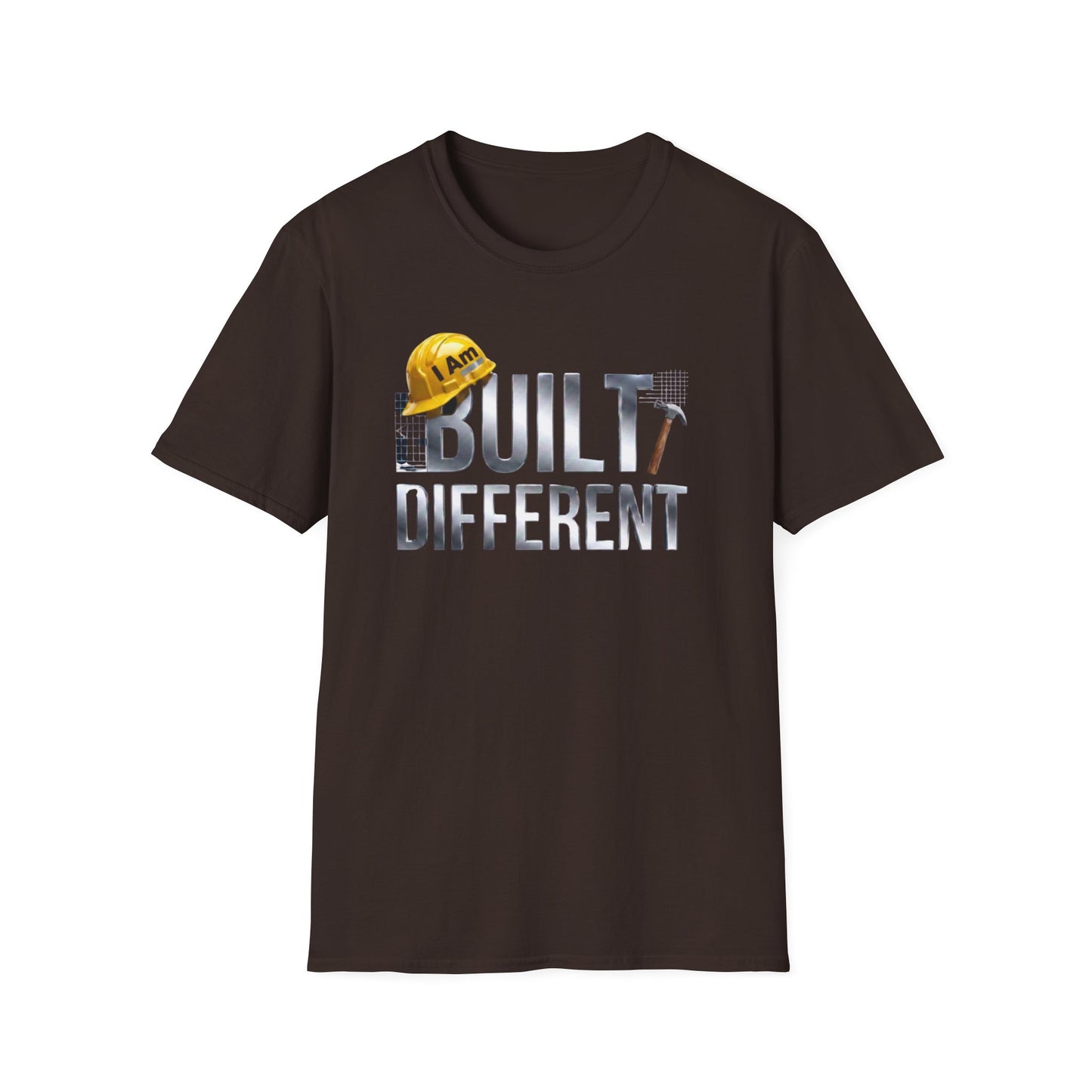 Built Different Construction T-Shirt — "I Am Built Different" Hard Hat & Hammer Tee