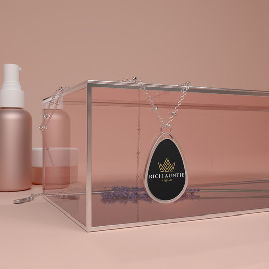 Token Rich Auntie Squad Oval Pendant Necklace — "Rich Auntie" Gold Logo Teardrop Jewelry