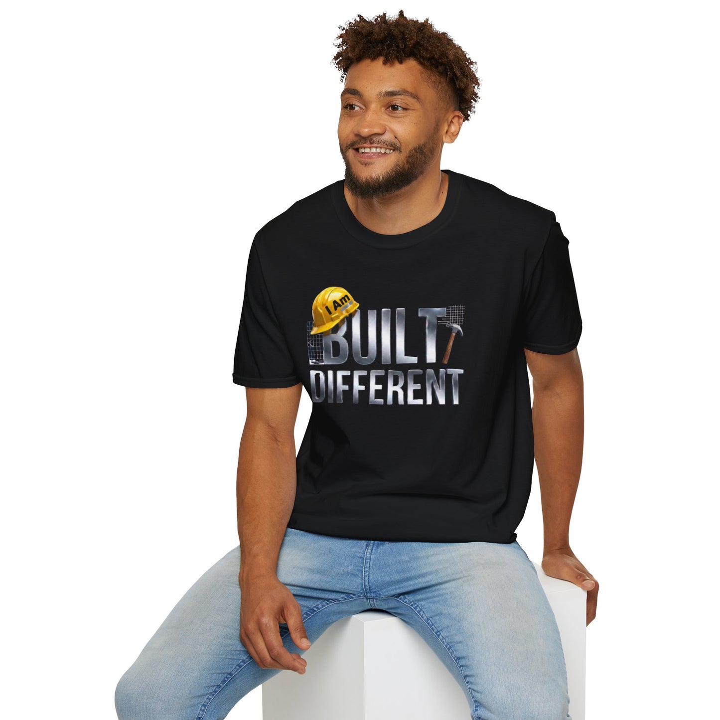 Built Different Construction T-Shirt — "I Am Built Different" Hard Hat & Hammer Tee