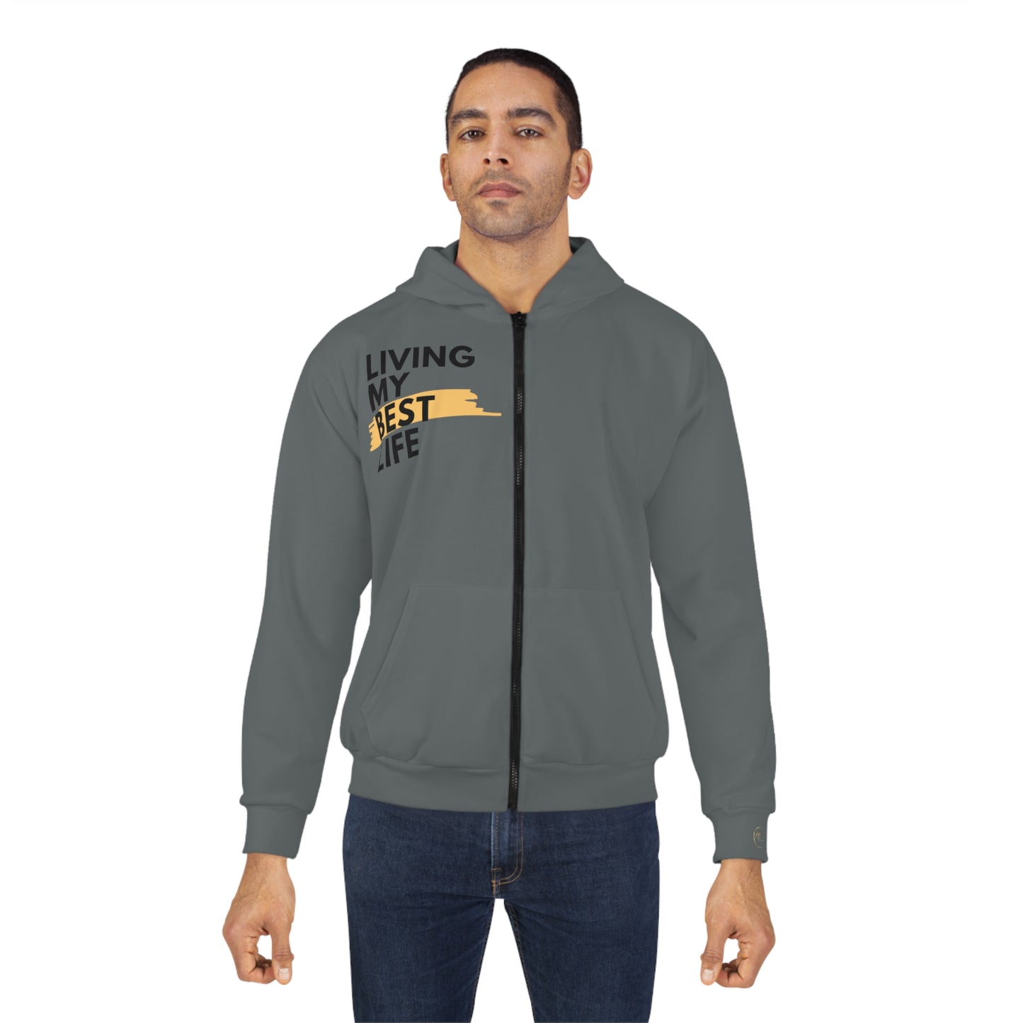 Living my best life! Unisex Zip Hoodie (AOP)