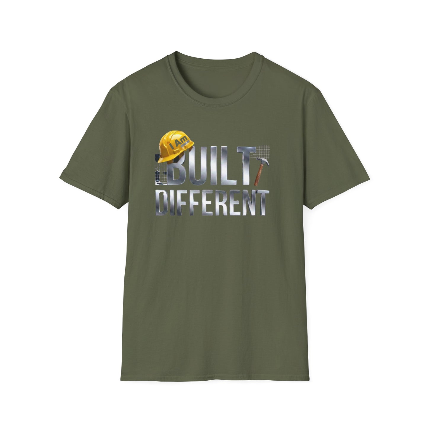 Built Different Construction T-Shirt — "I Am Built Different" Hard Hat & Hammer Tee